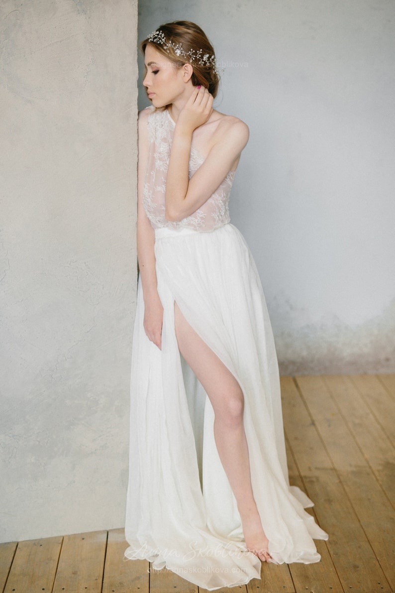 Sexy Two piece wedding dress, Bridal separates with the Silk Skirt, Alternative wedding dress, Bohemian wedding dress 0207 // 2020 image 3