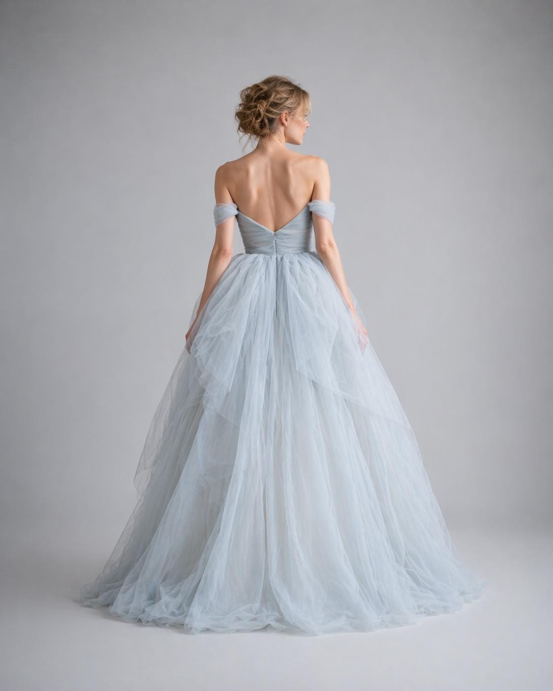 Off-the-Shoulder Gray Blue Wedding Dress 0208/2026 - Maternity Corset Gown in Princess Style, Blue-Toned Off-the-Shoulder Gray Blue Wedding Dress 0208/2026 - Maternity Corset Gown in Princess Style, Blue-Toned