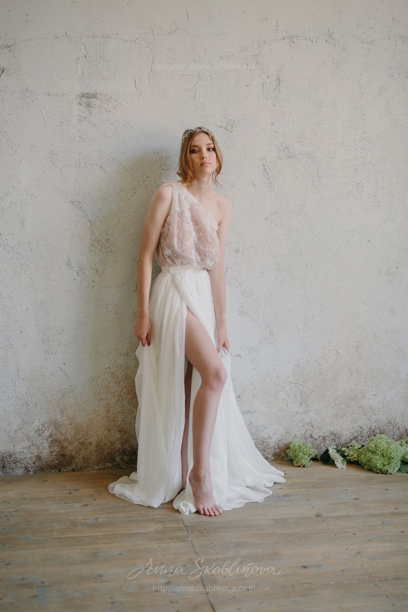 Sexy Two piece wedding dress, Bridal separates with the Silk Skirt, Alternative wedding dress, Bohemian wedding dress 0207 // 2020 image 1