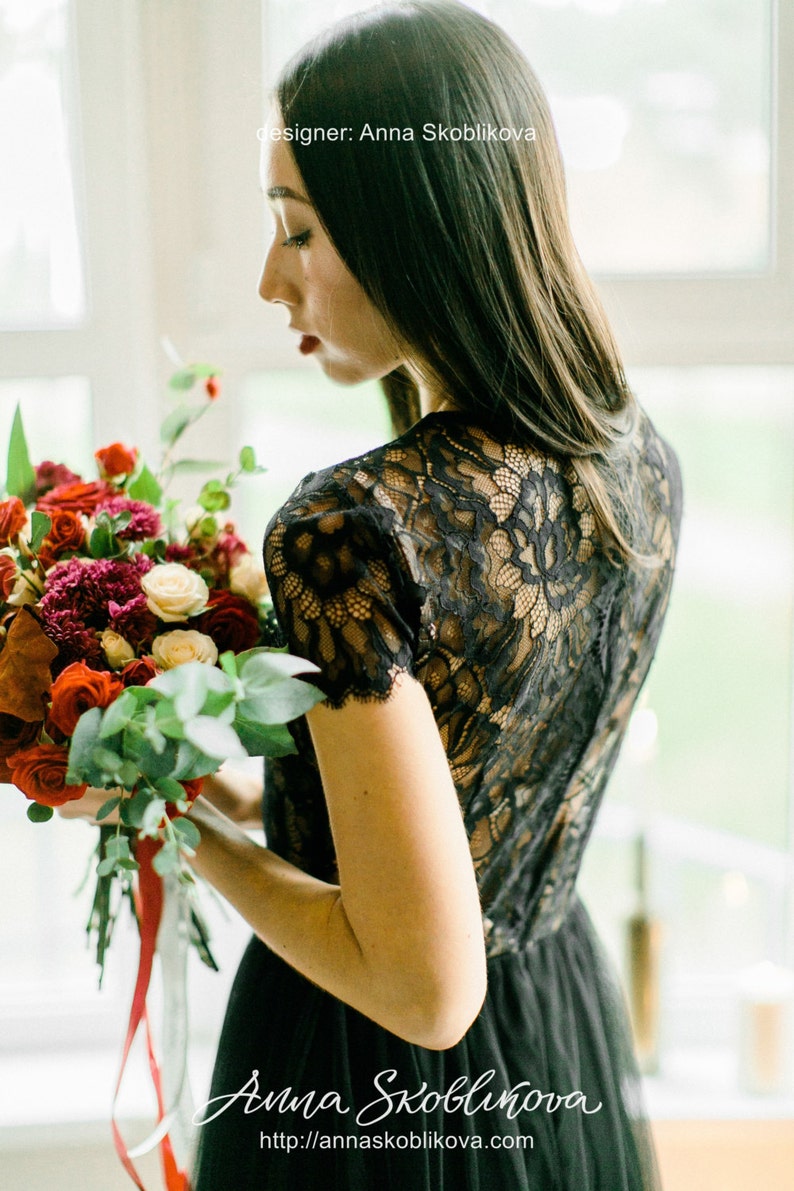 Black wedding dress, Gothic wedding dress, Custom black wedding dress, Lace black wedding dress, Black tulle wedding dress, 0100 image 6