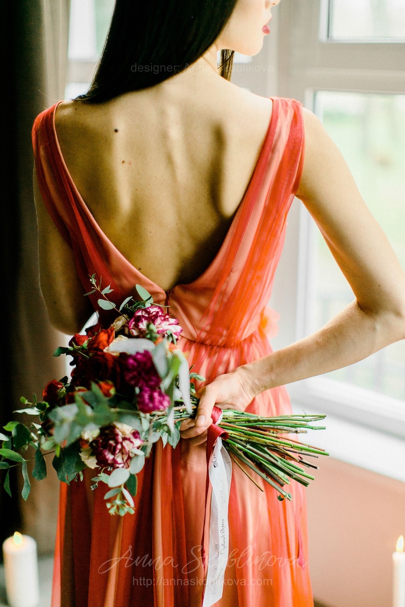 Red wedding dress in Boho Style, Colored wedding dress, Bohemian wedding dress, Red and White Floral wedding dress 2019 // 0101 / 2 image 3