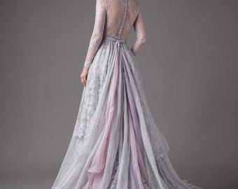 Long sleeve Boho wedding dress 0206 / 2026 - in vintage wedding style with winter Lace