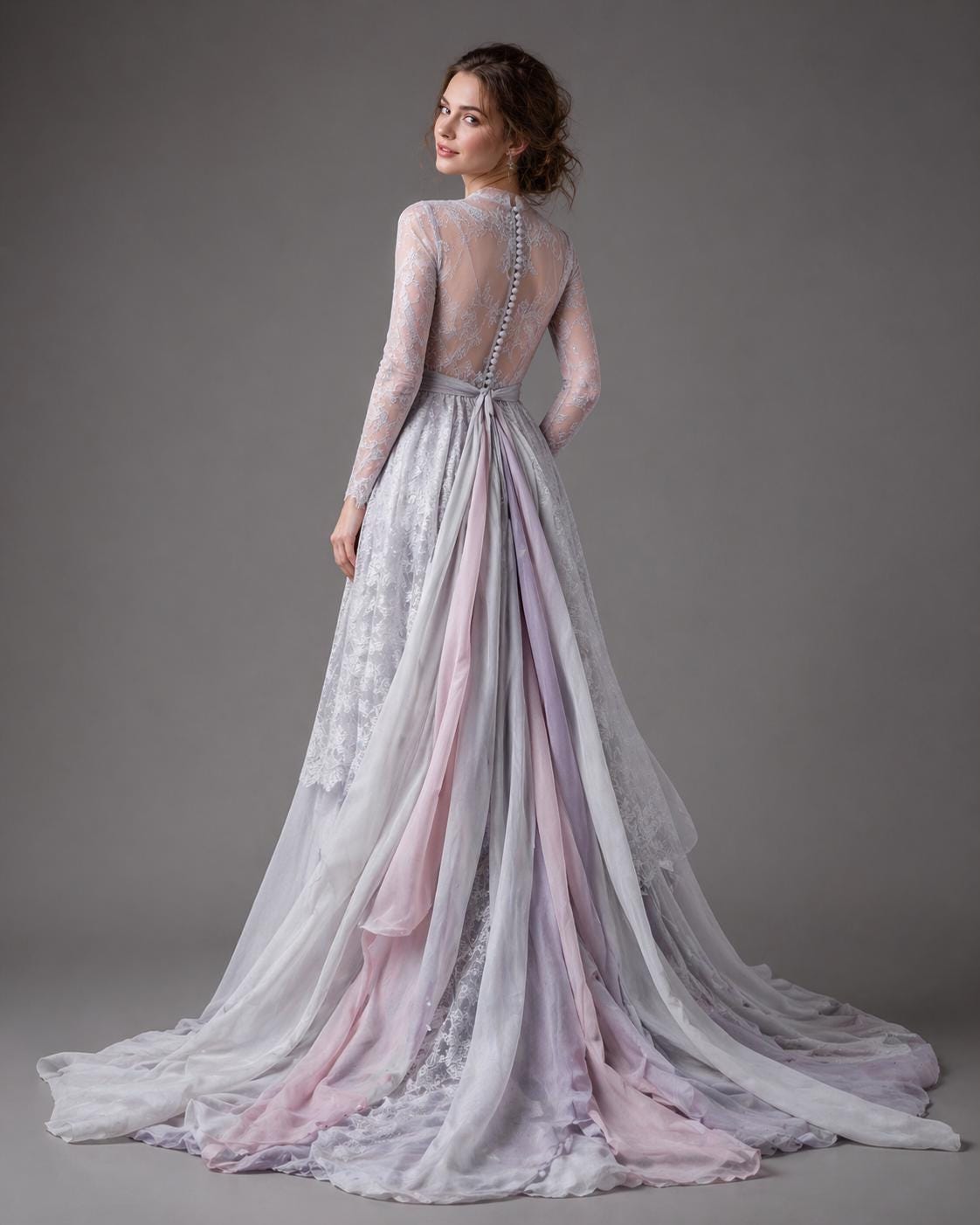 grey long sleeve wedding dress Boho 0206 / 2026 COCKTAIL