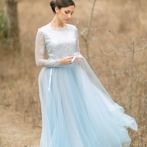 Blue wedding dress, Blue bridesmaid dress, Blue and white dress, Light blue wedding dress, Tulle dress, 0019 image 2