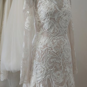 Couture wedding dress, Long sleeve lace wedding dress, sexy wedding dress, embroidery with roses, backless wedding dress, Illusion 0210/2021 image 4