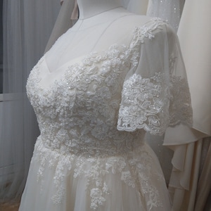 Plus Size Wedding Dress, Princess Wedding Dress, Bell Short sleeves wedding dress, Pink Blush Wedding Dress, Luxurious wedding dress 0214/21 image 10