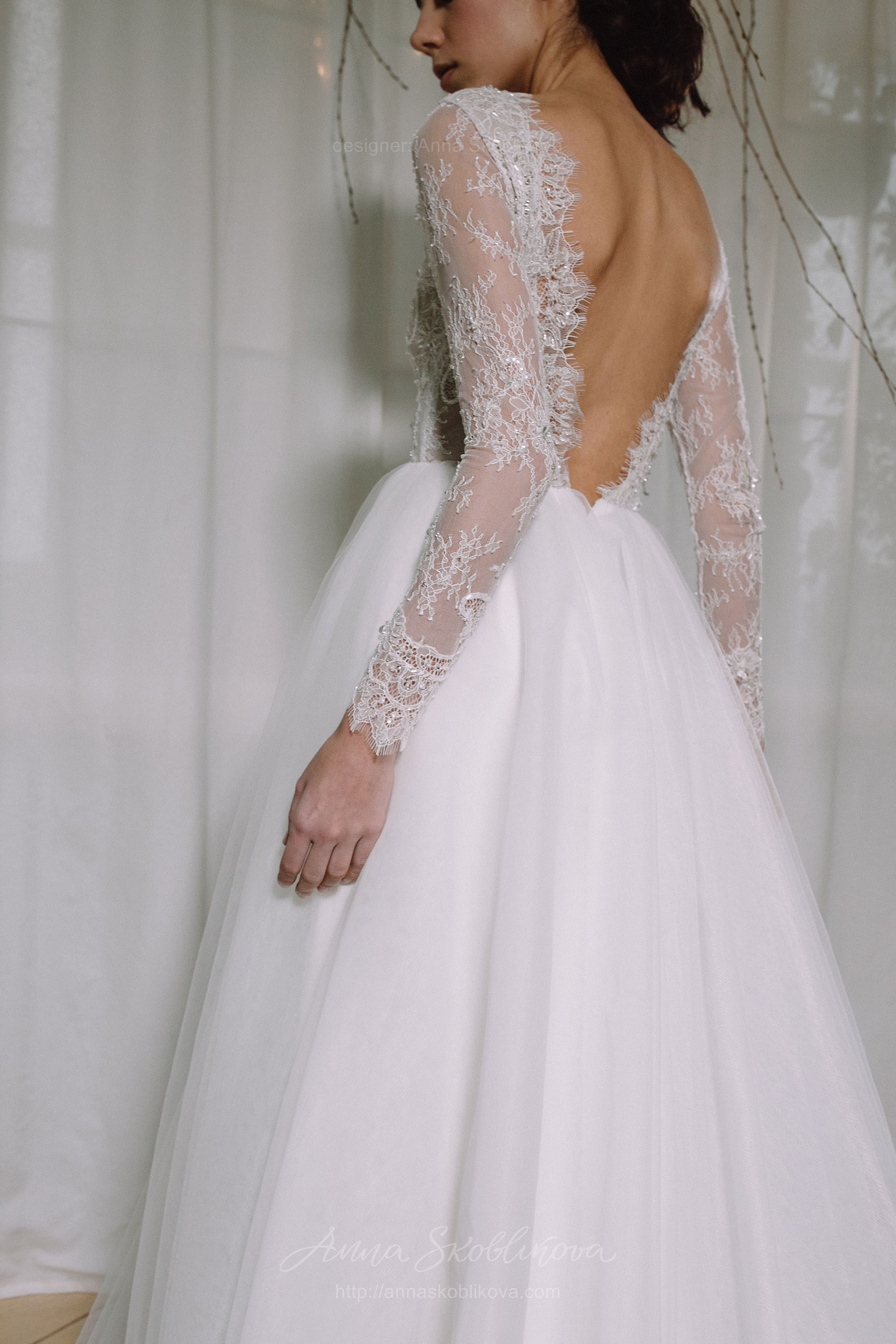 Backless Wedding Dress Beaded Wedding Dress Long Sleeve - Etsy