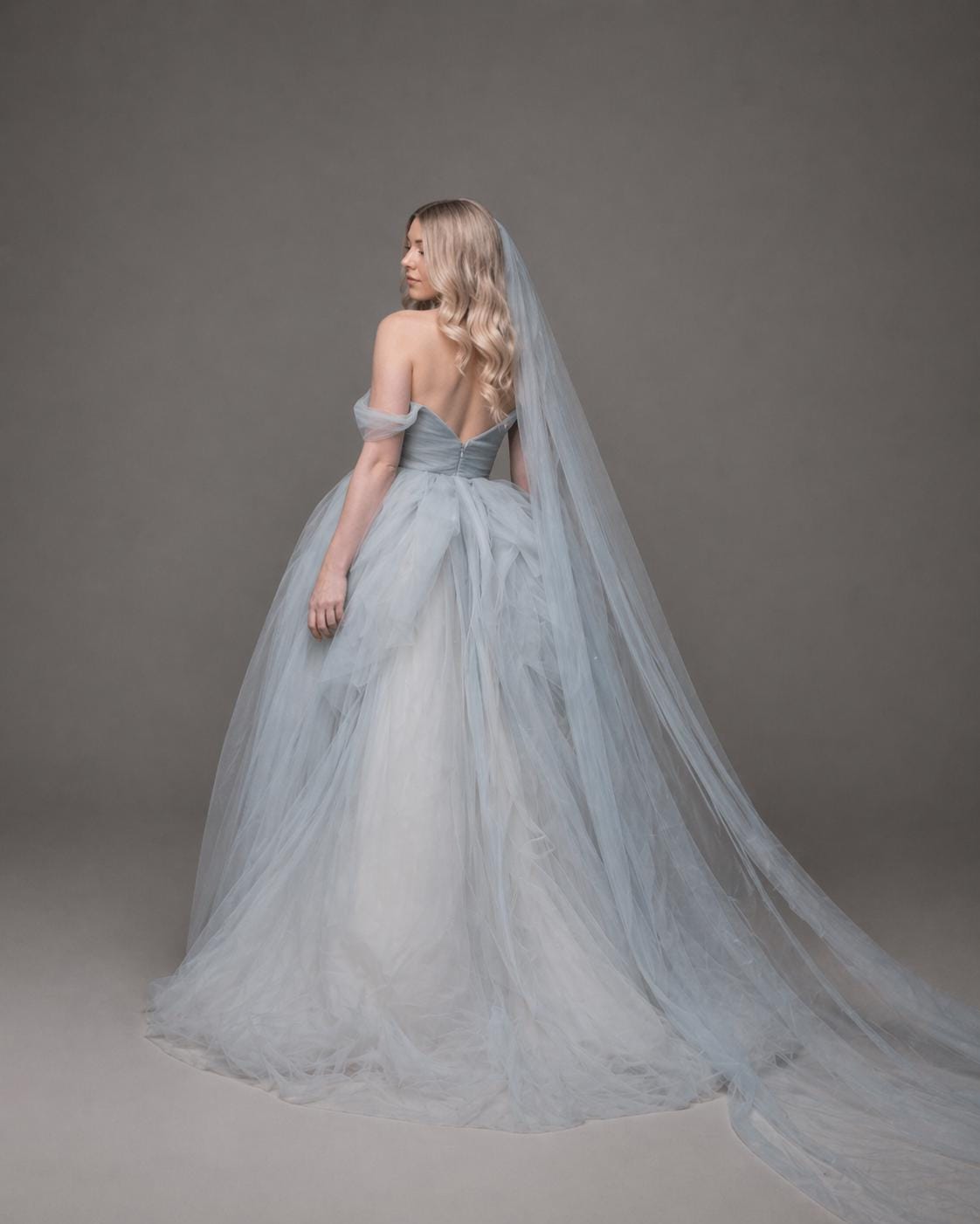 light blue grey wedding dress Light Blue Lace Applique Wedding Dresses With Slit Plunging V-Neck Bridal Gown W0095 Custom Colors / 26W