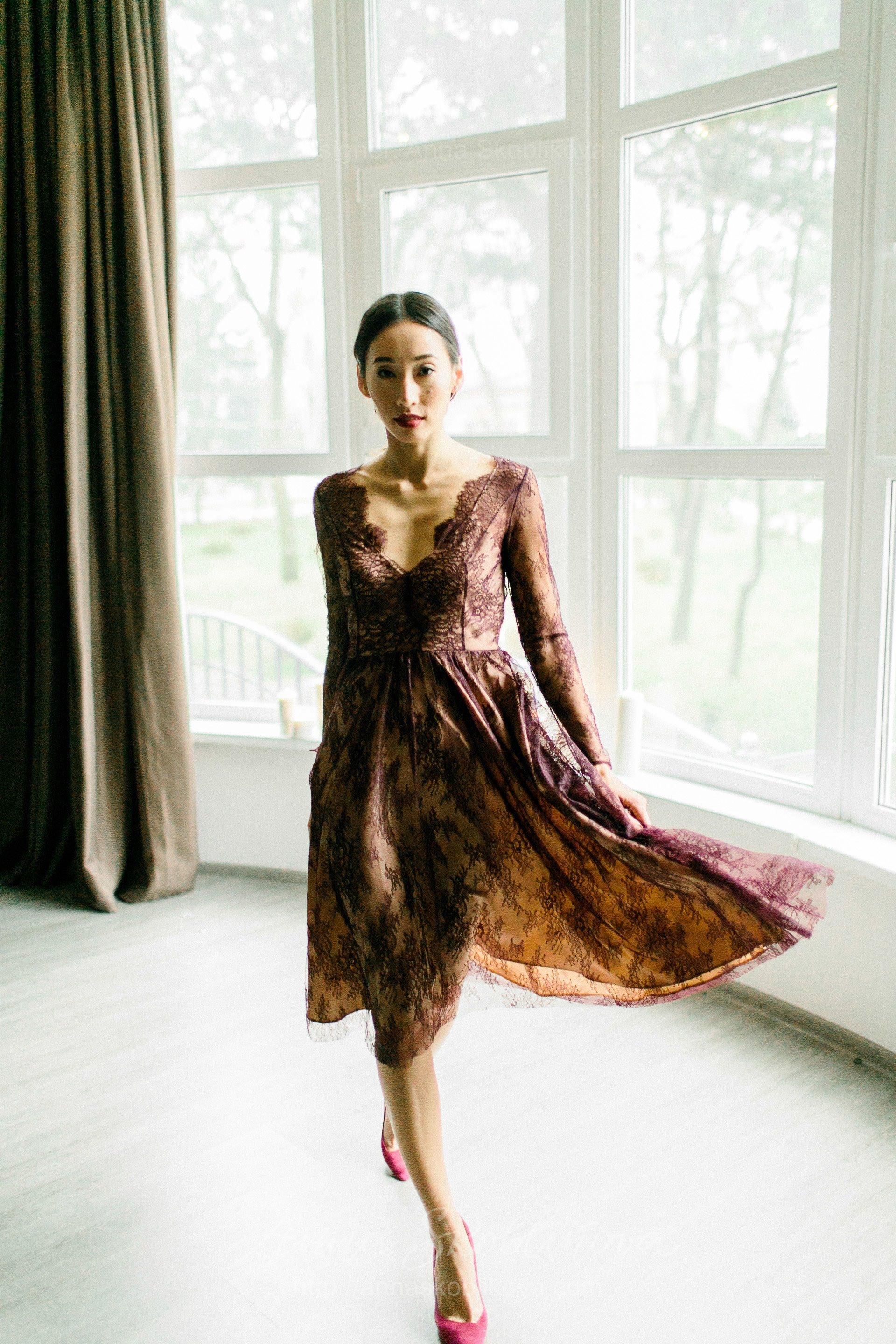 lace midi dress burgundy self-portrait - Collared Size:22½ 35/36 invisible back zipper and Gelinlik How To: Mismatched Bridesmaid