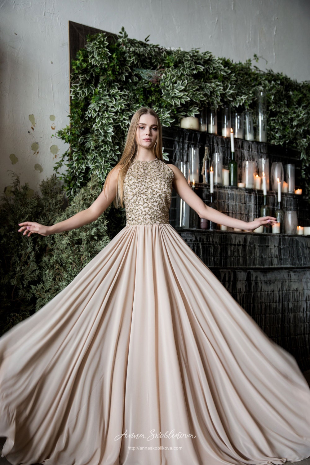 Elegant A-line Chiffon Dress 0074  Gold or Beige Long Evening and Bridesmaid  Gown - Etsy UK
