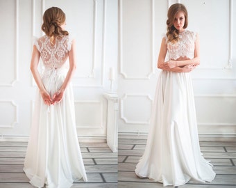 Two piece wedding dress, Wedding skirt, Boho wedding dress, Crop top wedding dress, Two piece bridesmaid dress, Chiffon, 0032