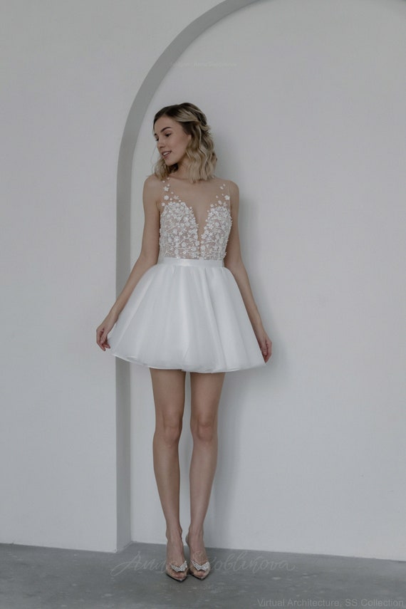 designer little white wedding dresses Short White wedding dress