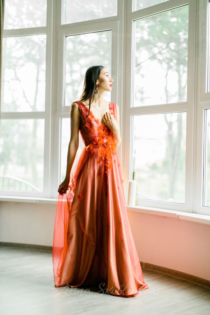 Red wedding dress in Boho Style, Colored wedding dress, Bohemian wedding dress, Red and White Floral wedding dress 2019 // 0101 / 2 image 1