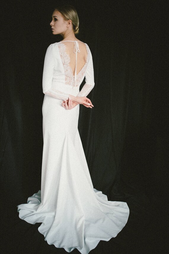 Winter Wedding Dress Lace Wedding Dress Simple Wedding Etsy