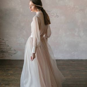 Vintage wedding dress from natural silk and blush tulle skirt. Victorian wedding dress, summer wedding dress, simple wedding dress 0134 image 3