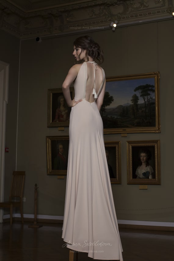 Halter Simple Wedding Dress Boho Nude Wedding Dress Colored Etsy