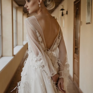 Winter wedding dress with Long sleeve wedding dress, Boho modest wedding dress, A line wedding dress, Backless Fairy wedding dress 0216 image 3