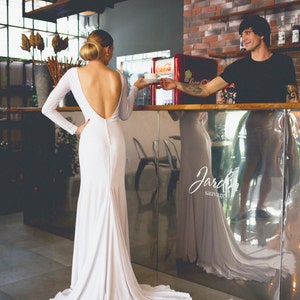 Backless wedding dress, Simple wedding dress, Mermaid wedding dress, Low back wedding dress, Open back wedding dress, 0007