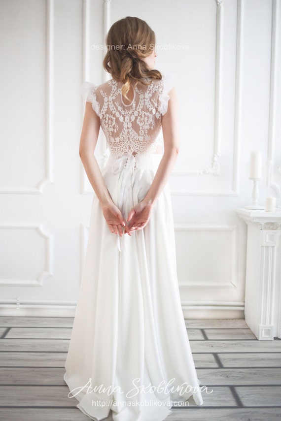 bridesmaid dress lace top chiffon bottom B223012 Two-Piece 3/4 Sleeve Top with Poly Chiffon Dress and Elastic  Waistband