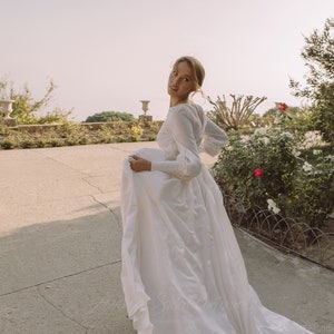 FINAL SALE One Size Only Sample Sale, Sale wedding dress, dress for sale, cowl back wedding dress bishop puffy sleeves wedding dress 0180 image 8