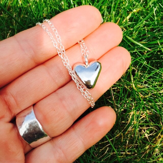 Sterling Silver Chunky Heart Pendant. Handmade Solid Silver