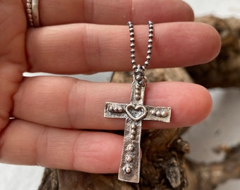 Silver cross necklace, silver cross pendant.