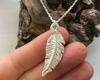 Sterling Silver Feather Pendant Necklace, Handmade Jewelry