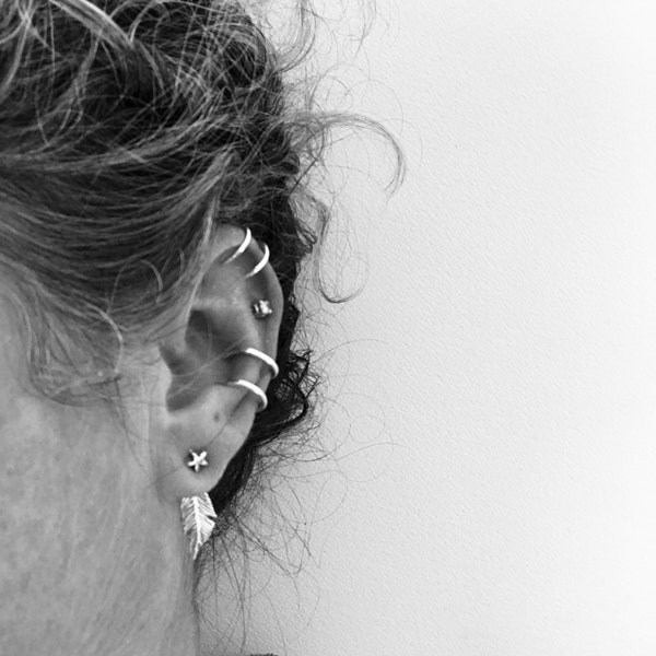 Silver double ring earcuff - sterling silver, small ear cuff, jewellery, earcuff, cuff, earring, ear jewellery, artisan, handmade to order.