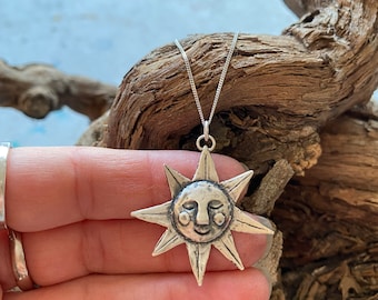 Celestial pendants. Sun necklace necklace. The Sun face pendant.