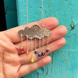 Rainbow necklace, cloud pendant.