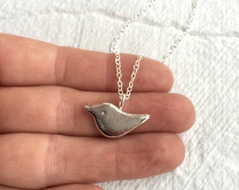 Medium silver bird pendant. Silver bird necklace.