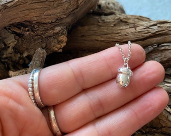 Acorn necklace. Tiny silver acorn.