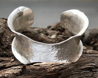 Silver cuff, sterling silver cuff bracelet, hammered silver, statement cuff, chunky silver bangle, handmade silver jewellery.