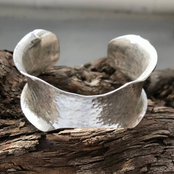 Silver cuff, sterling silver cuff bracelet, hammered silver, statement cuff, chunky silver bangle, handmade silver jewellery.