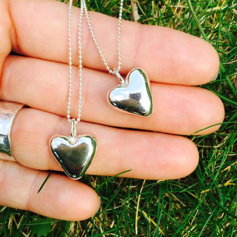 Heart necklace chunky silver heart pendant solid silver Etsy