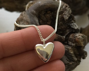 Sterling silver chunky heart pendant. Handmade solid silver heart necklace.