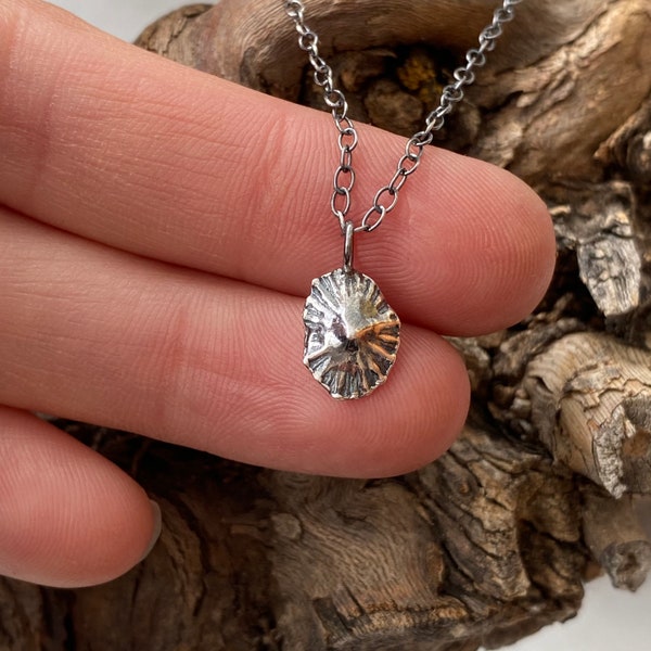 Little limpet necklace, silver barnacle pendant, silver shell necklace.