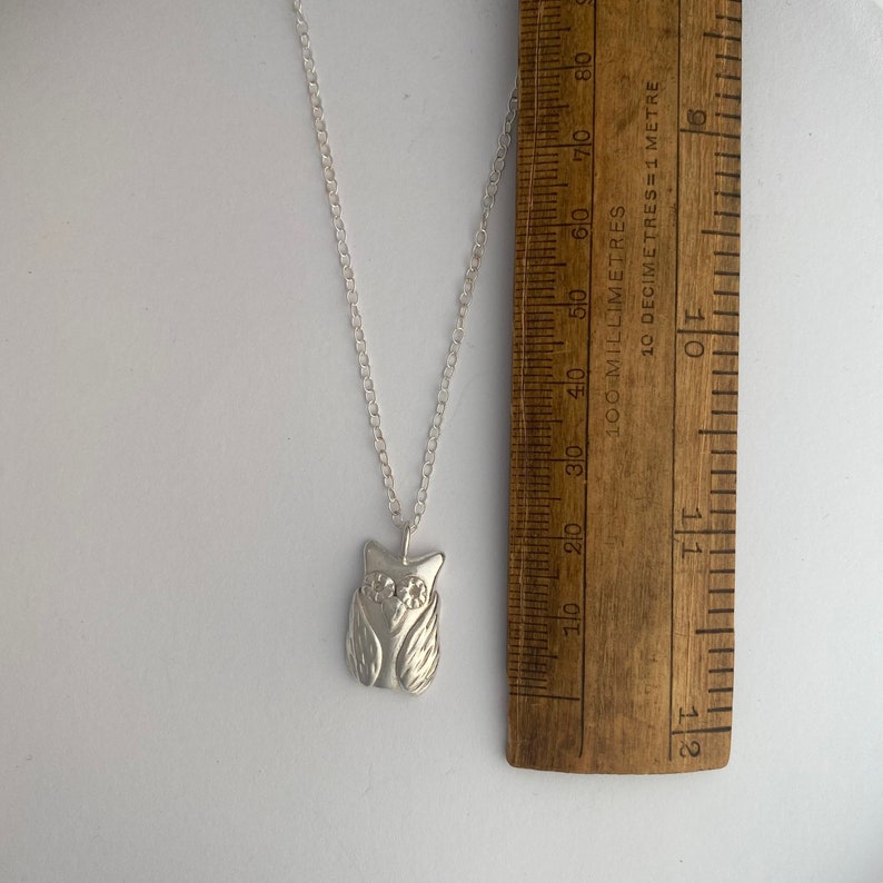 Silver owl necklace, little silver owl pendant. image 4
