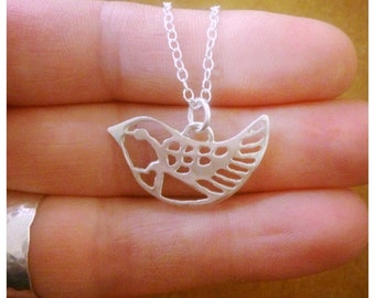 Sterling silver bird necklace, handmade silver bird pendant, little silver bird, woodland jewellery, bird jewellery, bird lover gift.