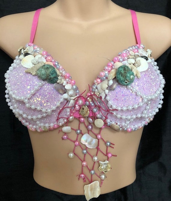 Super sale Designer Mermaid Sea shell Rave Party padded Bra top sz 34c BNWT EDC