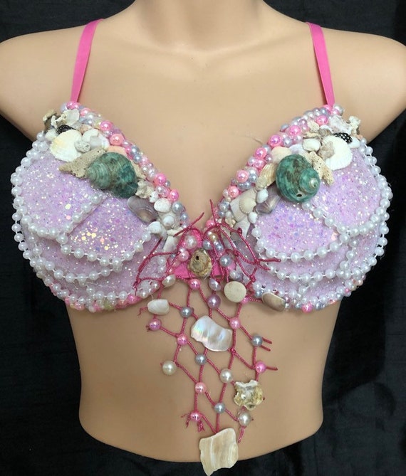 Designer Mermaid Sea Shell Rave Party Padded Bra Top Sz 34d BNWT