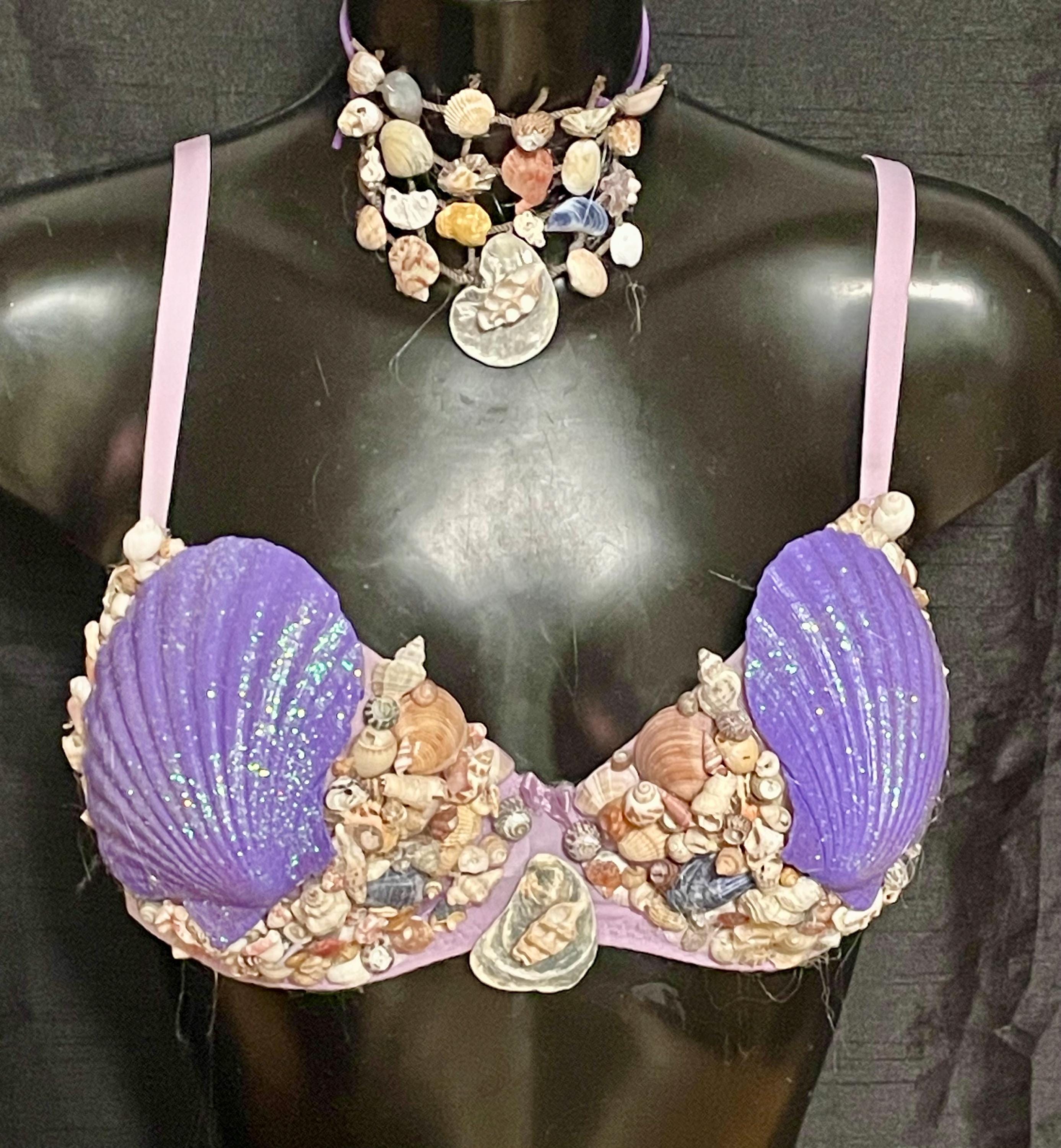 Shell Like Bra Designer Mermaid Purple Shell Bra Top 32D With Matching Necklace Unique ...