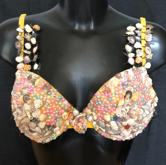 Designer Mermaid Sea Shell Yellow Party Padded Bra Top Sz 34c EDC