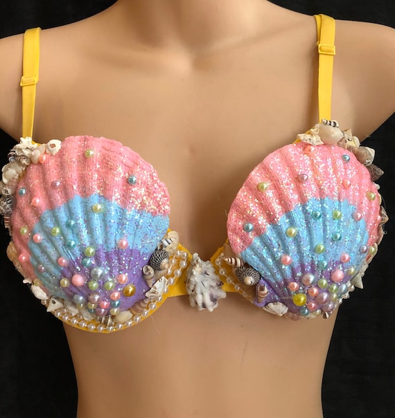 Super sale Designer Mermaid Sea shell Rave Party padded Bra top sz 34c BNWT EDC