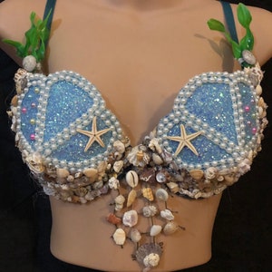 DIY Mermaid Outfit Ideas: Bedazzled Shell Cup Bra Top