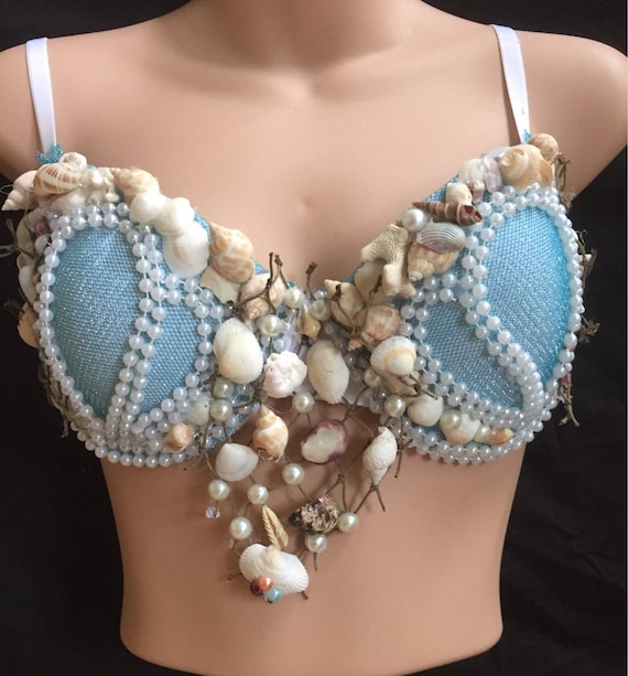 Designer Mermaid Sea Shell Rave Party Padded Bra Top Sz 34d BNWT