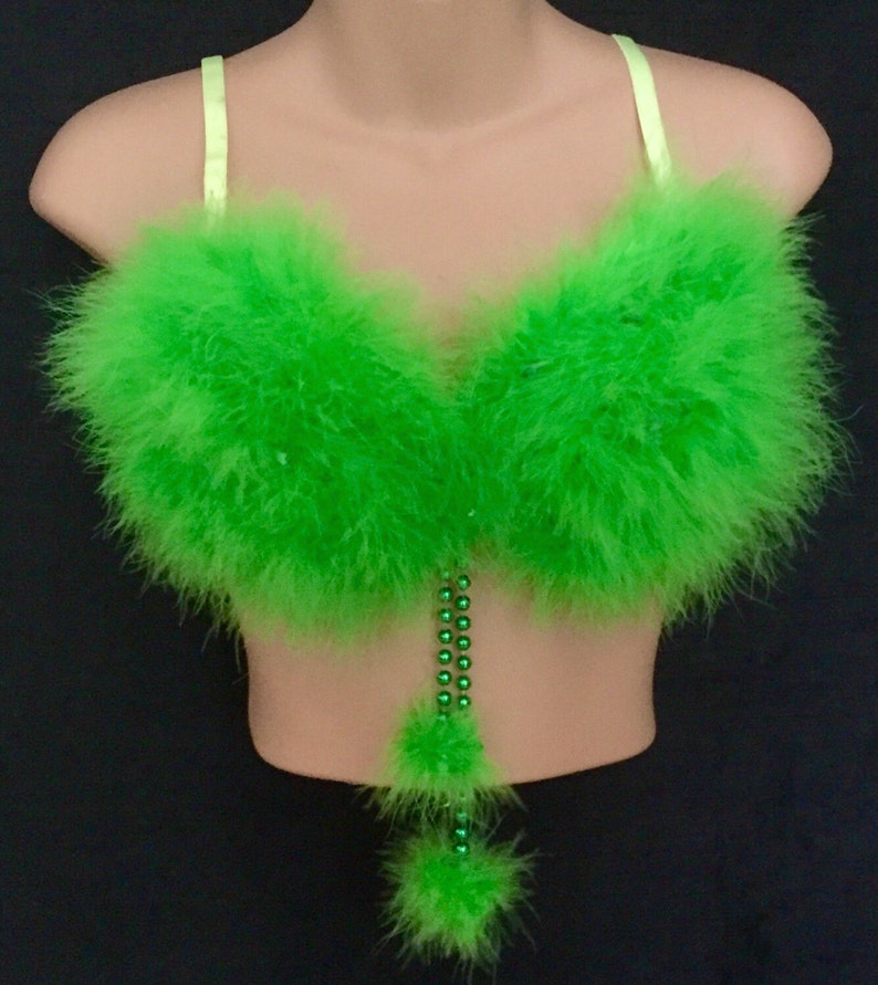 Designer Fluffy Neon Green Rave Bra 34b Clubwear EDC Party Etsy UK