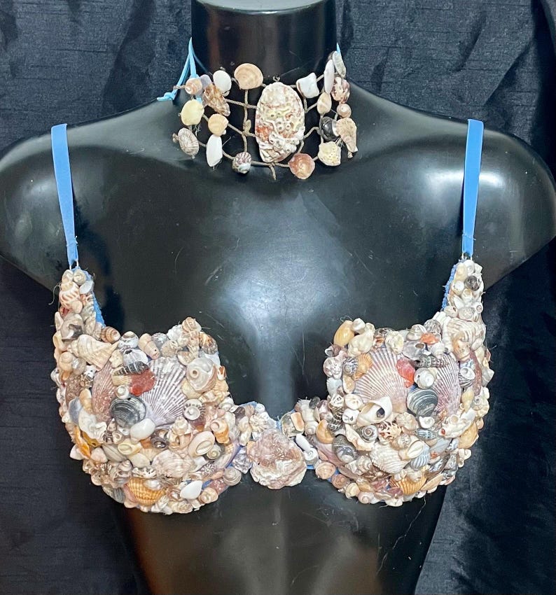 Shell Design Bra Luxury Mermaid Costume Seashell Design Blue Bra and Necklace 36c BNWT ...