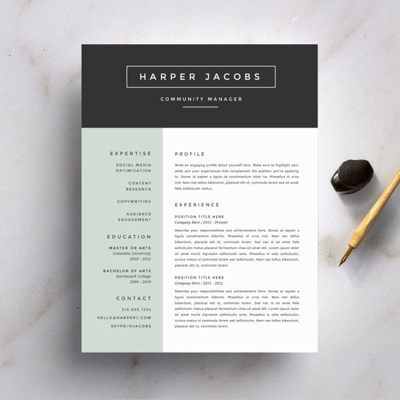 Modern Resume Template And Cover Letter Template For Word Etsy