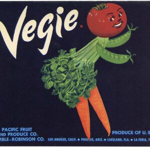 Vintage 1950s crate label vegi USA
